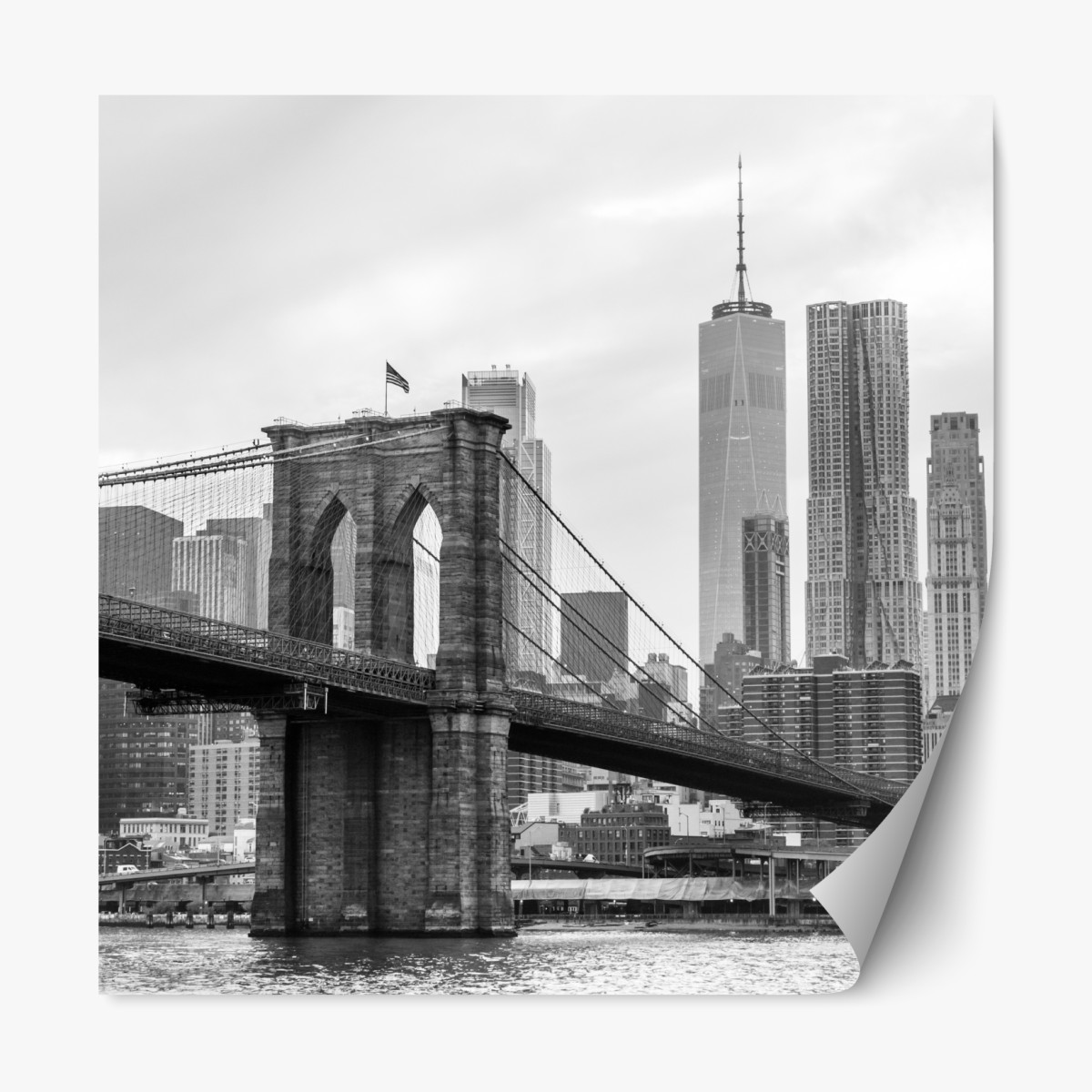 Repositionierbarer Aufkleber Brooklyn Bridge und New York skyline in graustufen – Wallnifity®