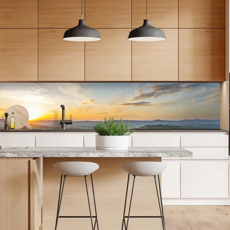 Repositionierbarer Aufkleber goldener sonnenuntergang über hängebrücke – Wallnifity®