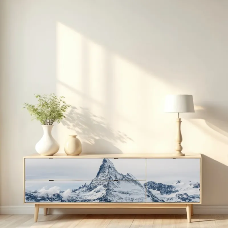 Repositionierbarer Aufkleber nebliger wald in monochrom – Wallnifity®