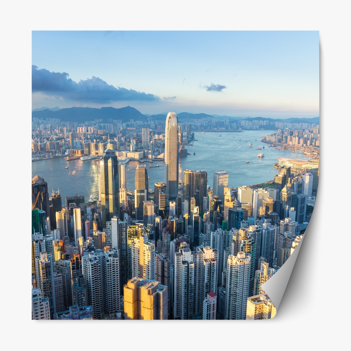 Repositionierbarer Aufkleber panorama von Hongkong bei sonnenuntergang – Wallnifity®
