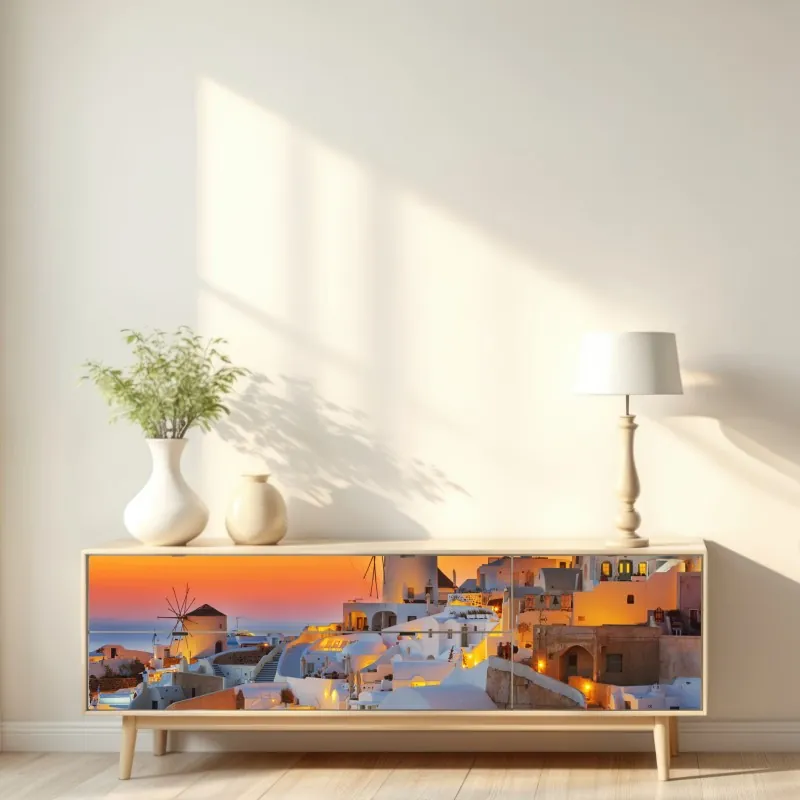 Repositionierbarer Aufkleber sonnenuntergang über ruhigem meer mit lebendiger spiegelung – Wallnifity®