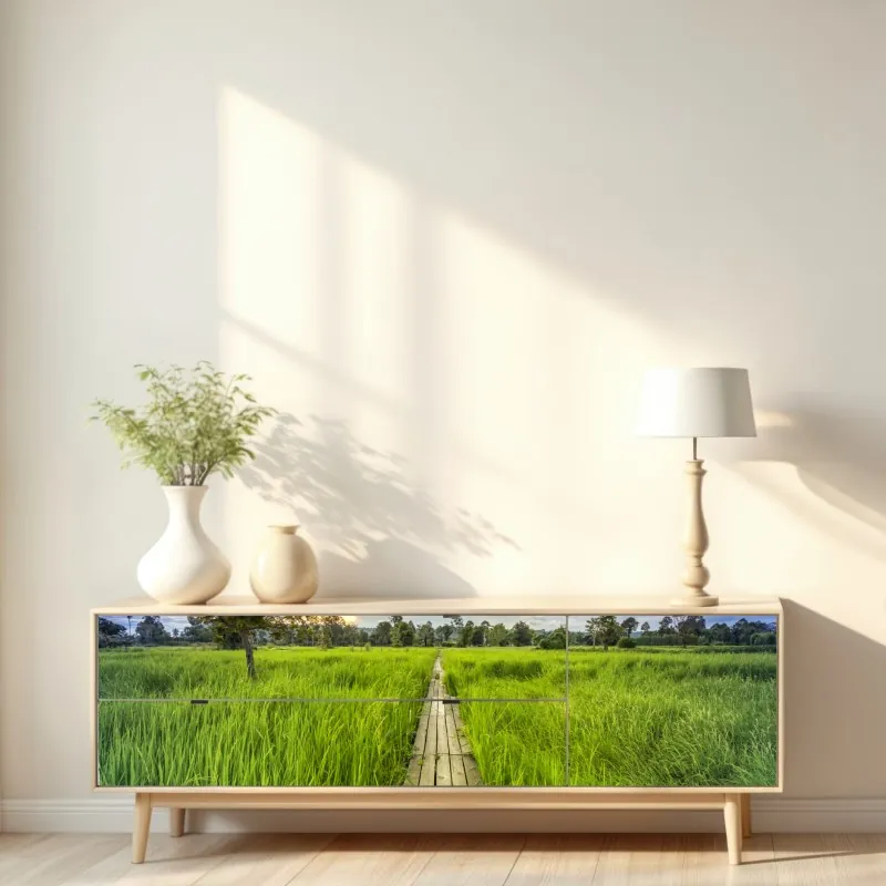 Repositionierbarer Aufkleber nebliger immergrüner wald – Wallnifity®