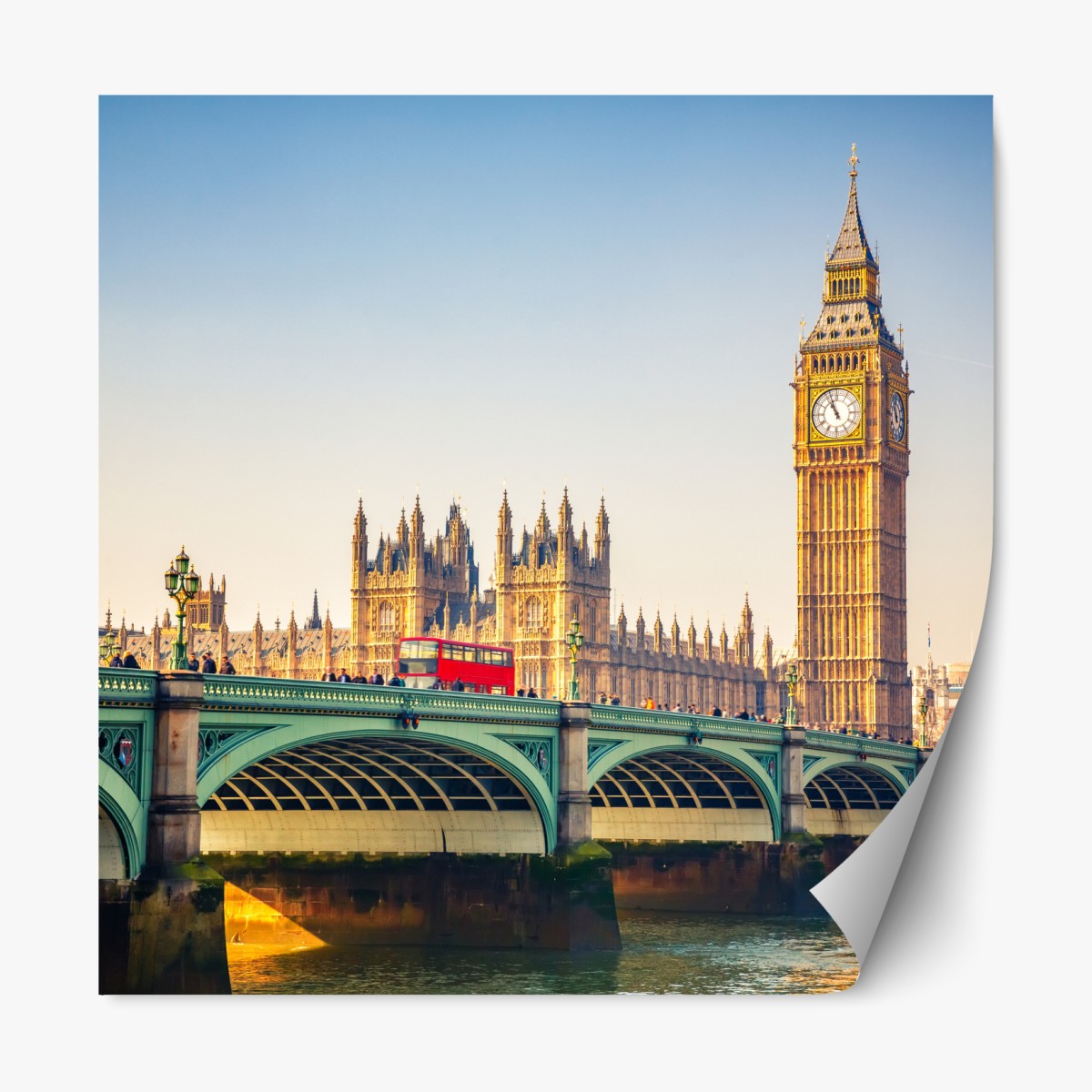 Repositionierbarer Aufkleber sonnige ansicht von Big Ben und Westminster Bridge, London – Wallnifity®