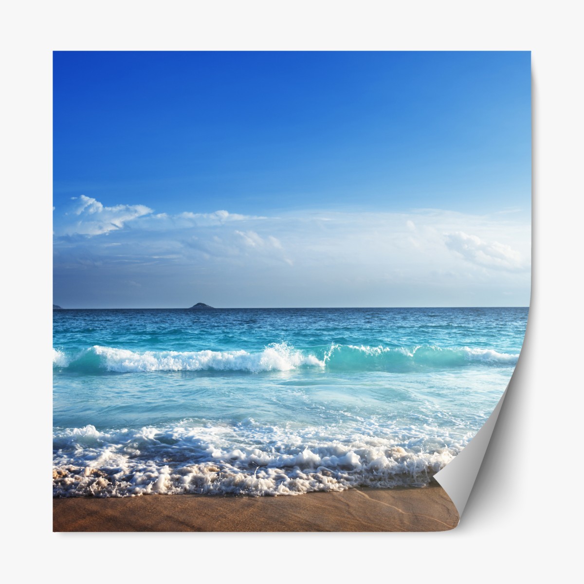 Repositionierbarer Aufkleber tropischer strand auf den Seychellen bei sonnenuntergang – Wallnifity®