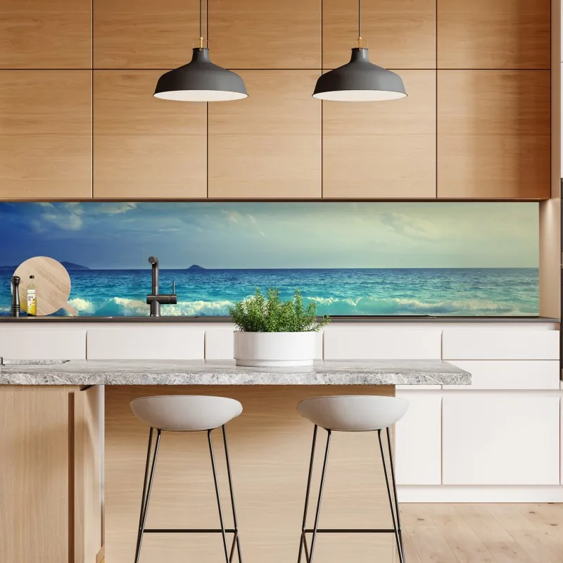 Repositionierbarer Aufkleber sonnige gasse auf der insel mit leuchtender buganvillea – Wallnifity®