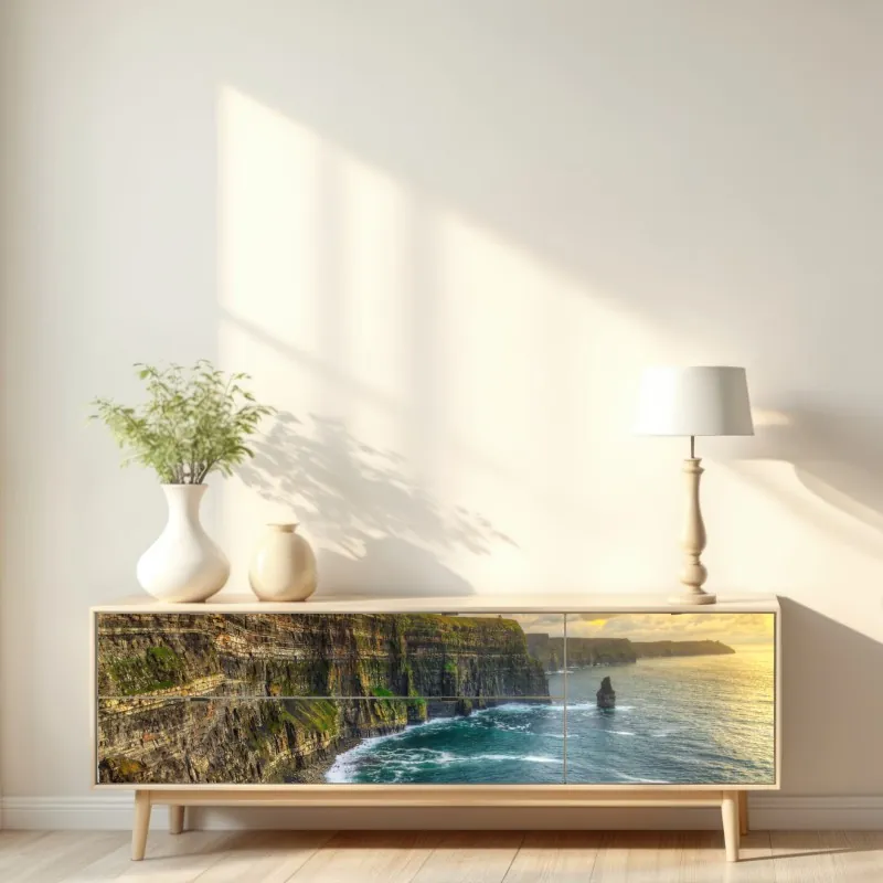 Repositionierbarer Aufkleber goldene wellen auf schwarzem grund — abstrakte komposition – Wallnifity®