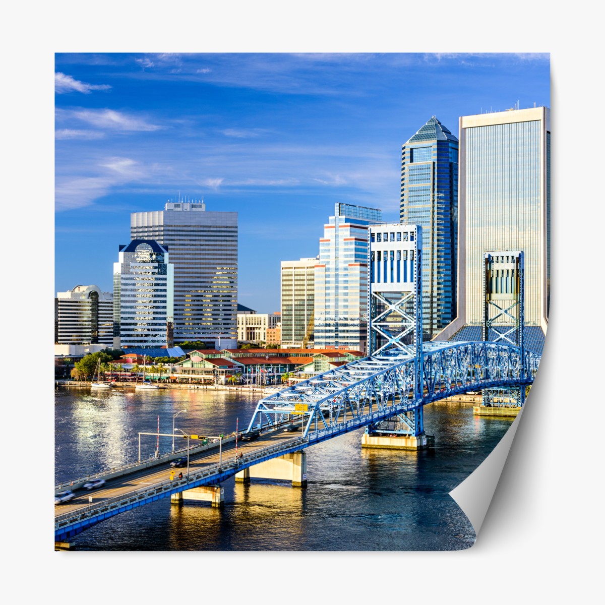 Repositionierbarer Aufkleber Jacksonville skyline mit blauem brücke – Wallnifity®