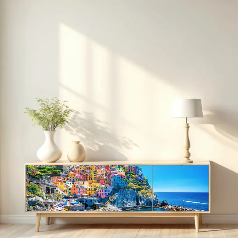 Repositionierbarer Aufkleber goldener sonnenuntergang über ruhigem see – Wallnifity®