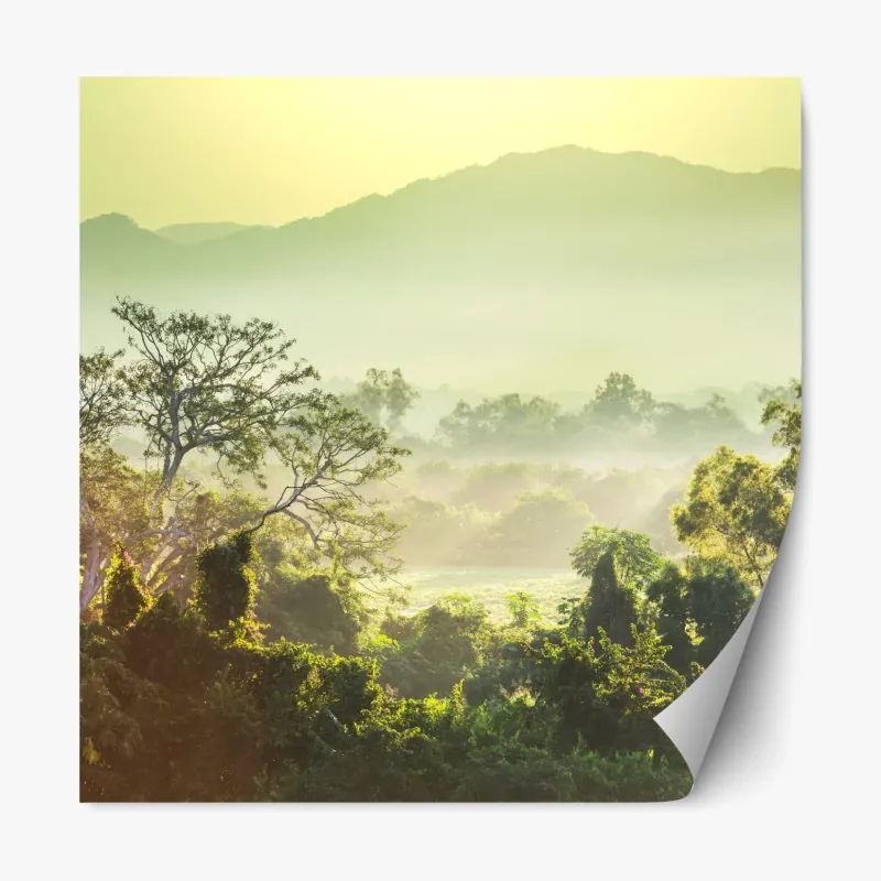Repositionierbarer Aufkleber nebliges pastell bergtal – Wallnifity®