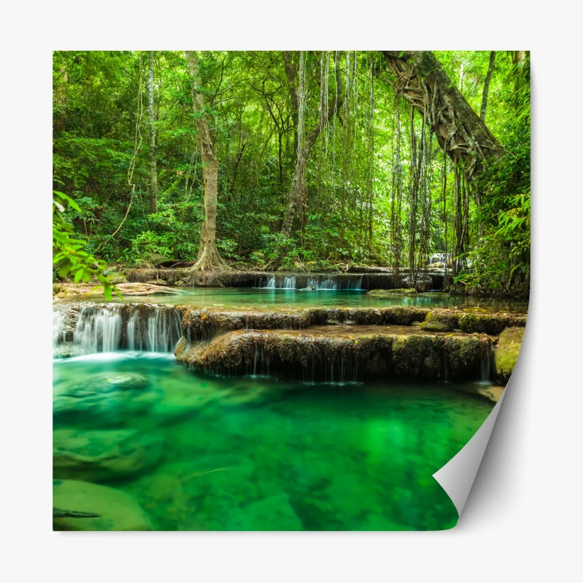 Repositionierbarer Aufkleber ruhige türkisbecken am wasserfall Erawan – Wallnifity®