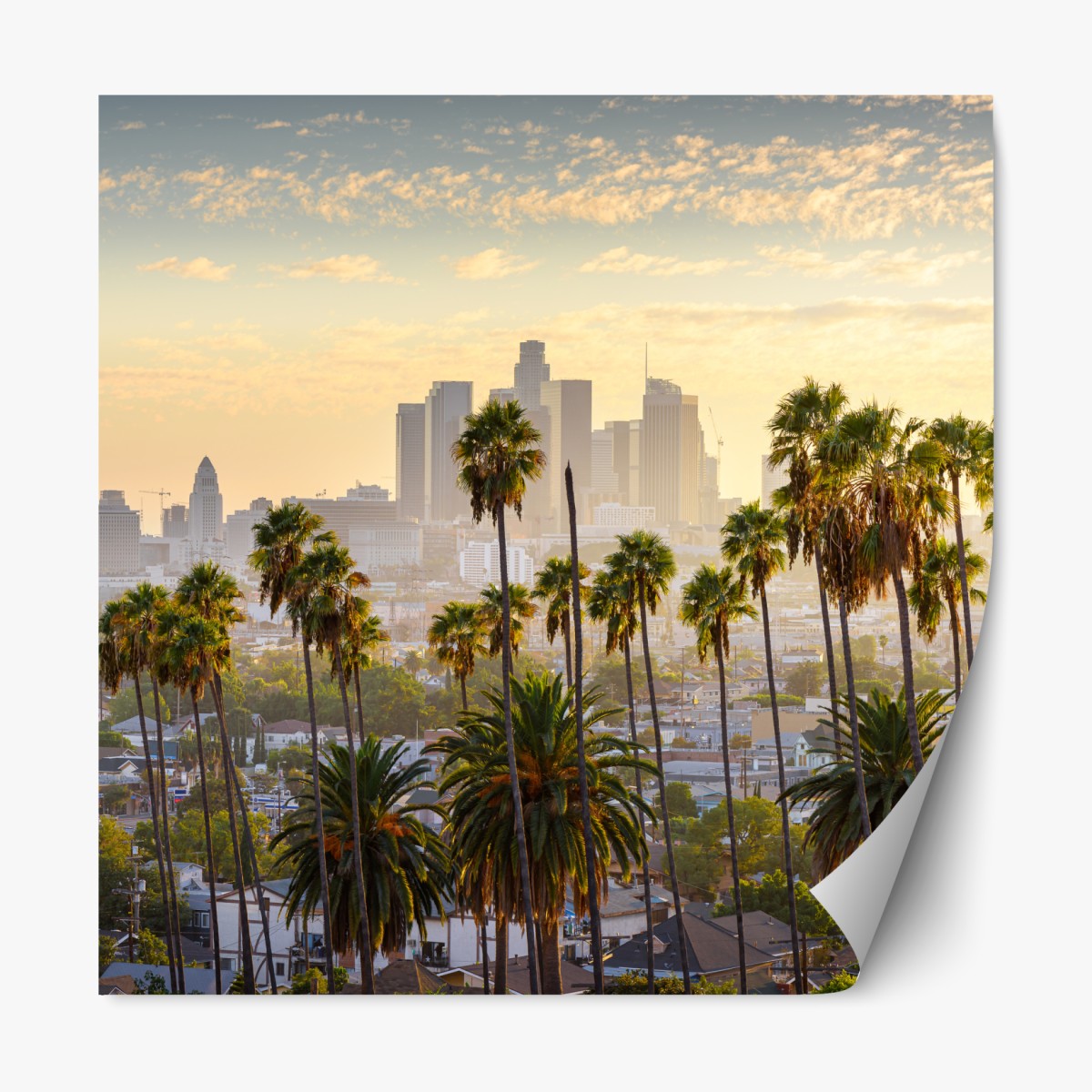 Repositionierbarer Aufkleber goldene Los Angeles skyline mit palmen – Wallnifity®