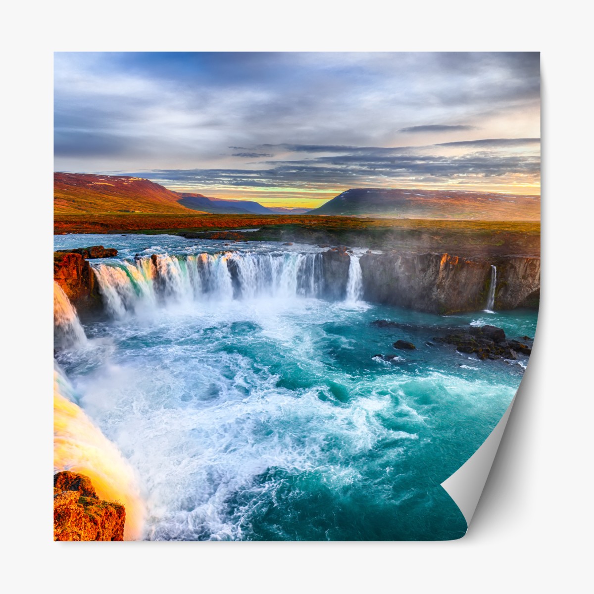 Repositionierbarer Aufkleber Godafoss wasserfall bei sonnenaufgang – Wallnifity®