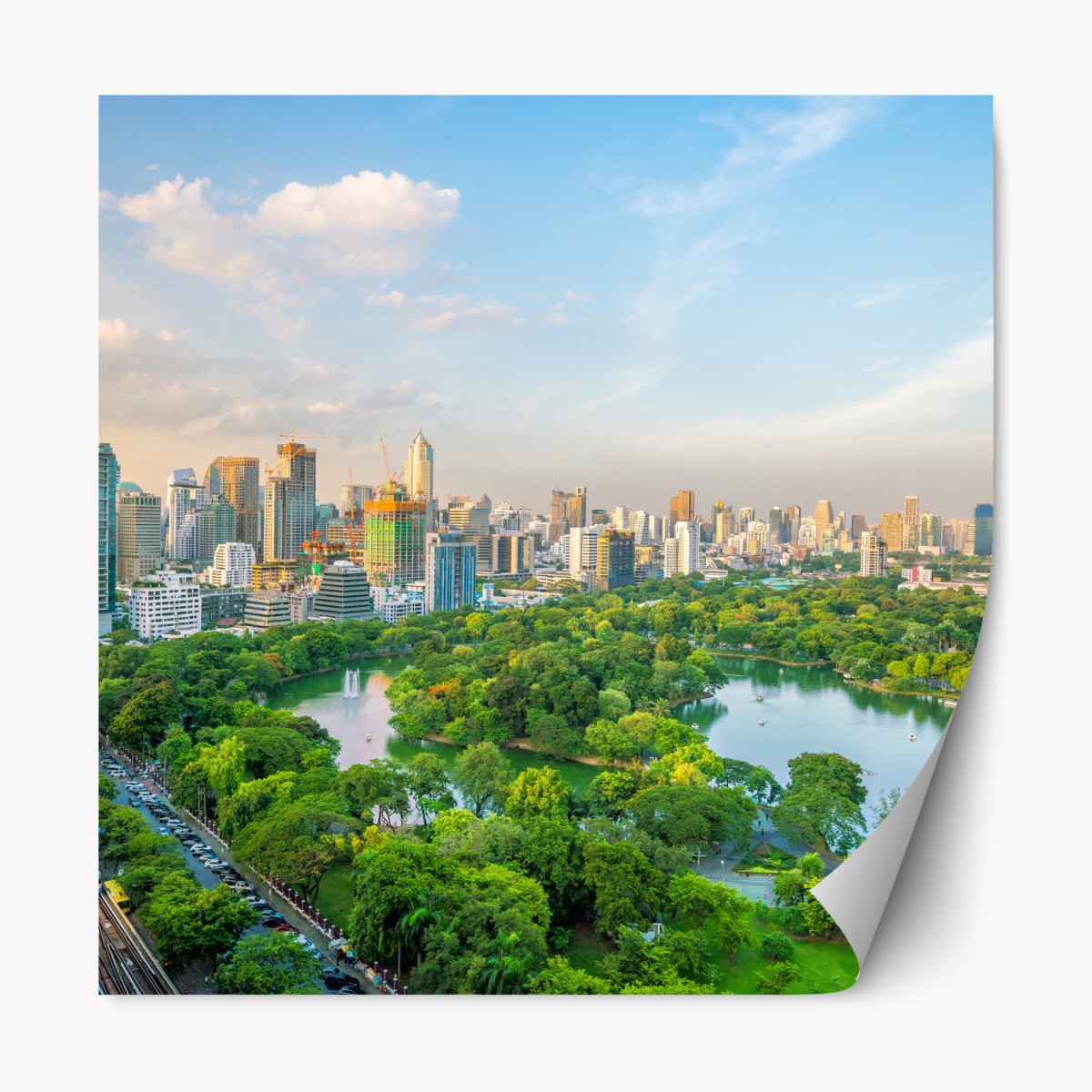 Repositionierbarer Aufkleber Bangkok skyline über dem Lumpini Park – Wallnifity®