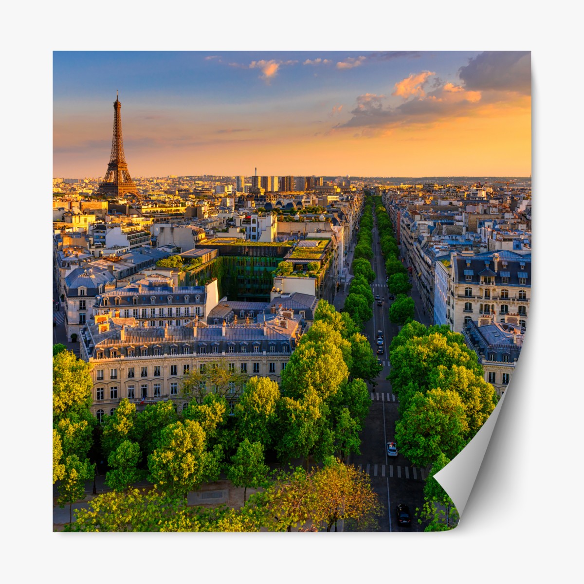 Repositionierbarer Aufkleber sonnenuntergang über Paris mit Eiffelturm – Wallnifity®