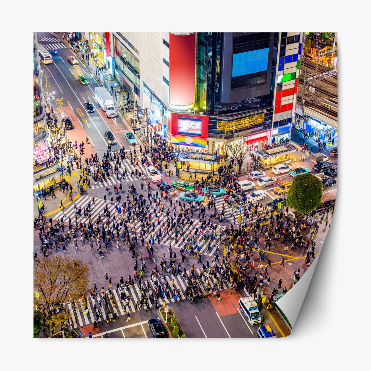 Repositionierbarer Aufkleber Shibuya nächtliche kreuzung – Wallnifity®