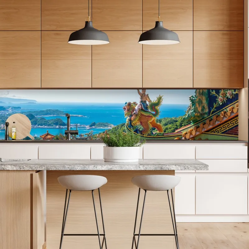 Repositionierbarer Aufkleber sonnenuntergang über Villefranche-sur-Mer – Wallnifity®