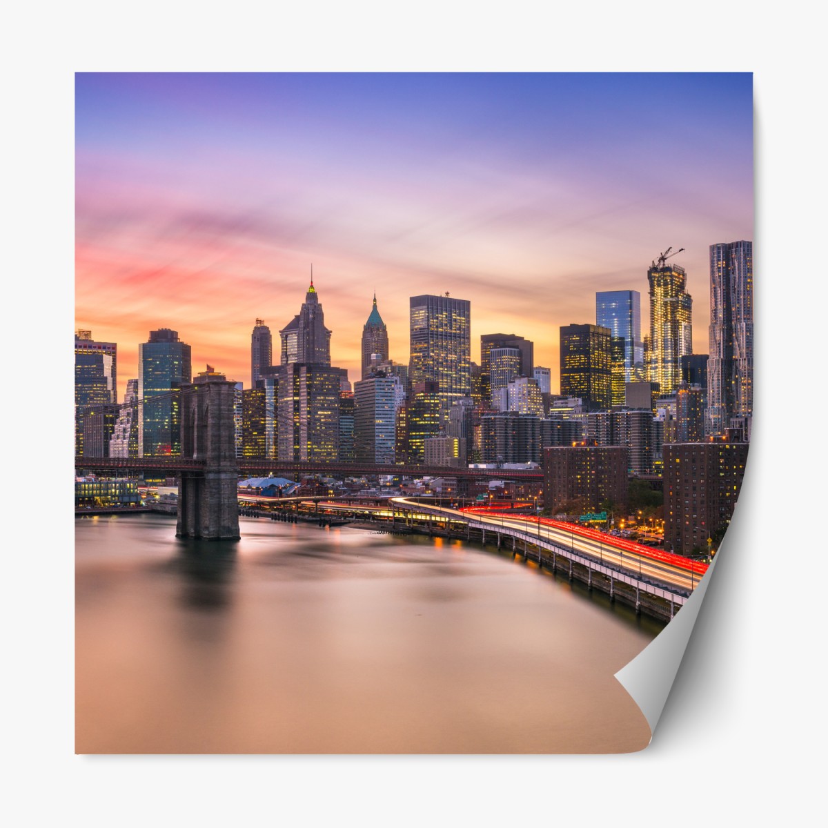 Repositionierbarer Aufkleber panorama von New York bei sonnenuntergang – Wallnifity®