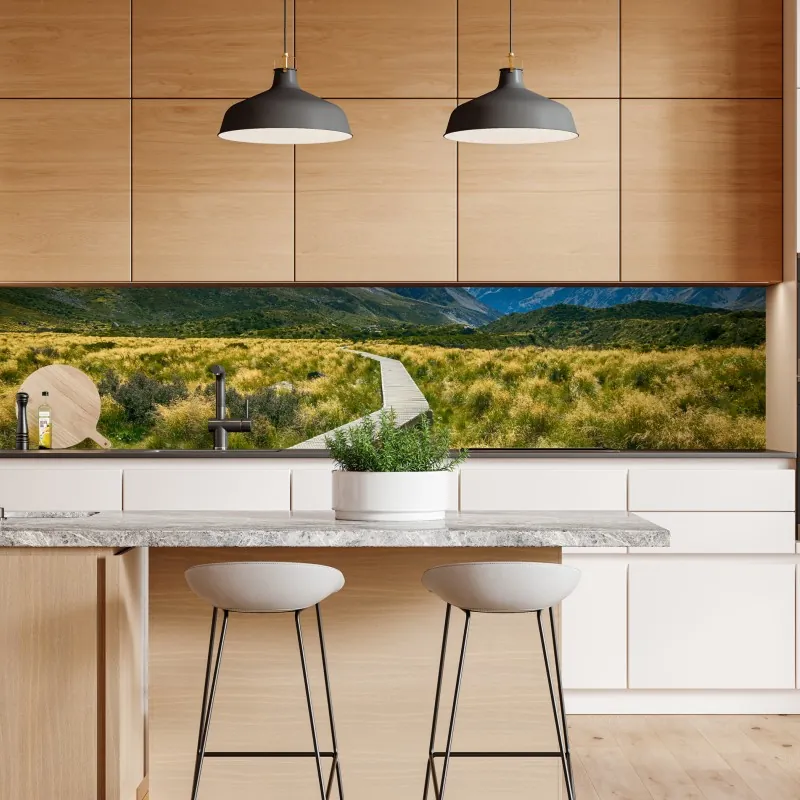 Repositionierbarer Aufkleber holzsteg zum horizont bei sonnenuntergang – Wallnifity®
