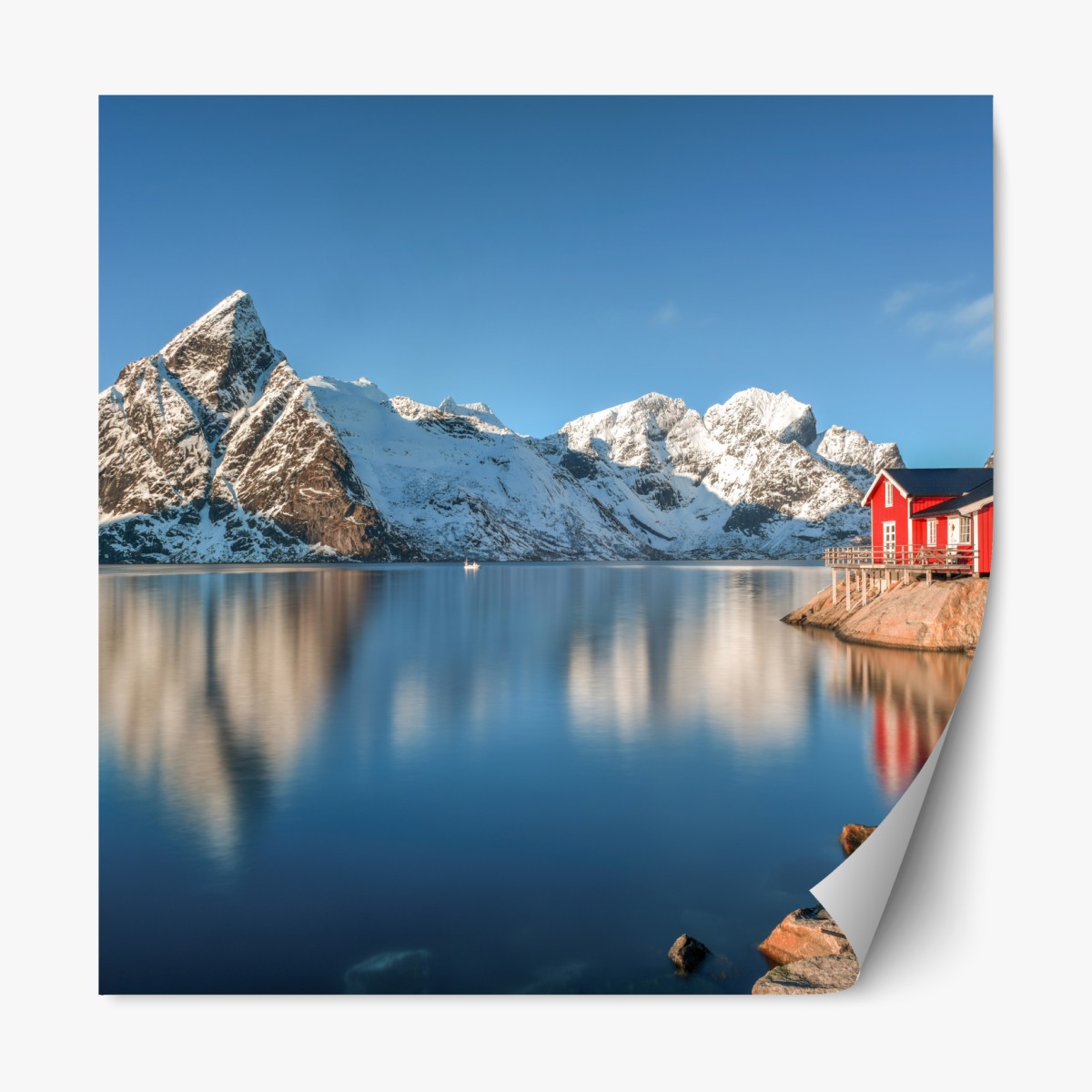 Repositionierbarer Aufkleber ruhiger winterlicher fjord in Reine, Lofoten – Wallnifity®