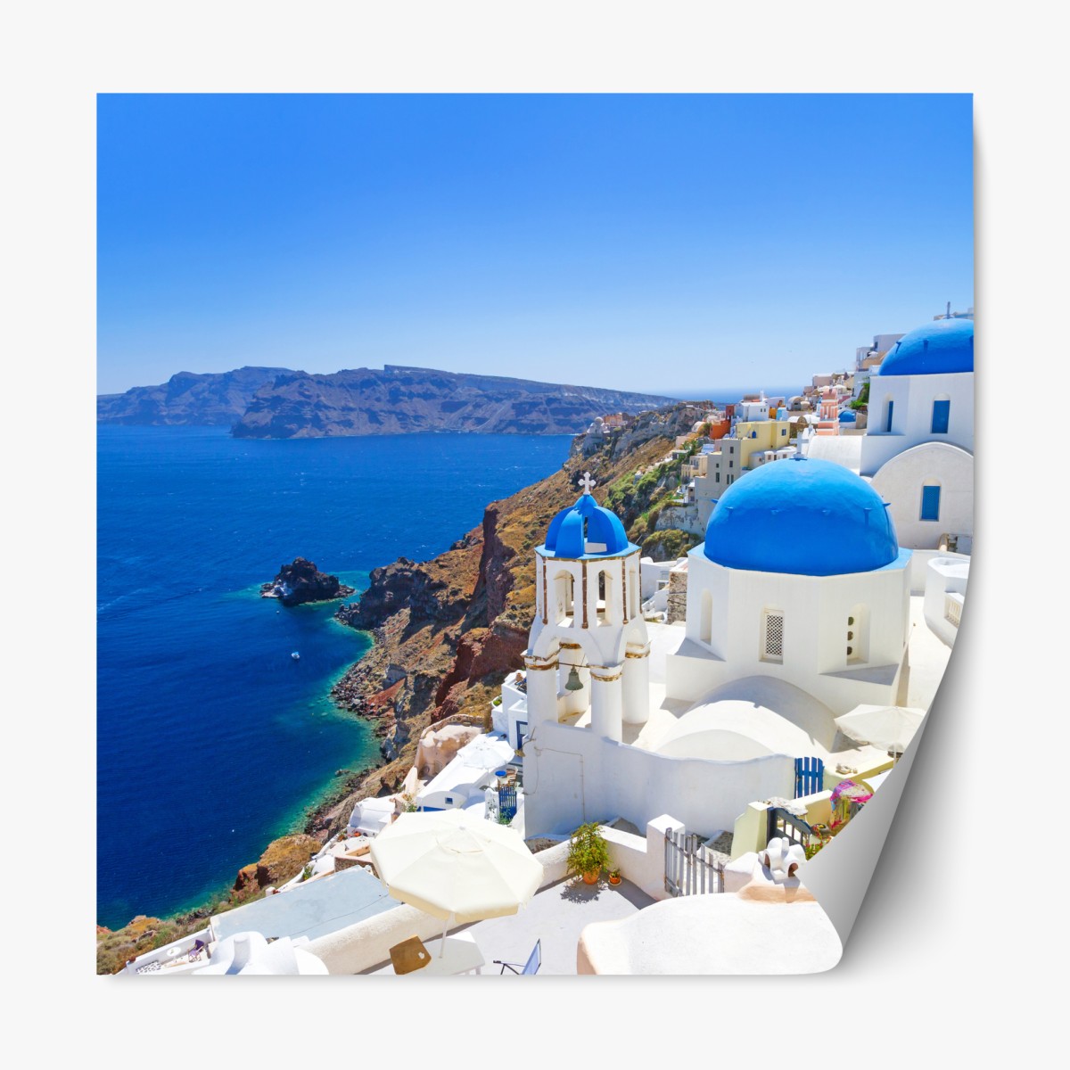 Repositionierbarer Aufkleber Santorini blaue kuppeln über der kaldera – Wallnifity®