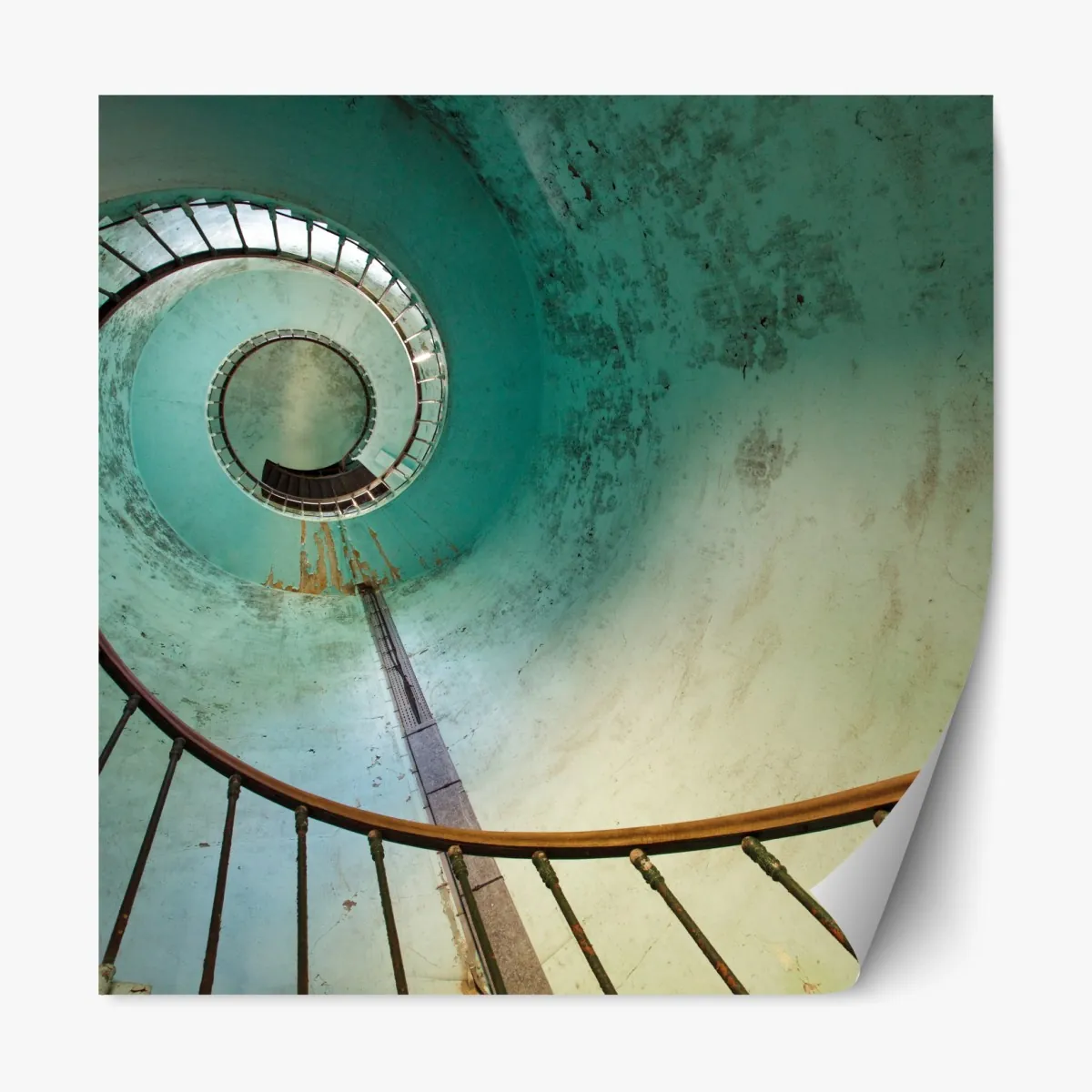 Repositionierbarer Aufkleber türkise spiraltreppe in historischem treppenhaus – Wallnifity®