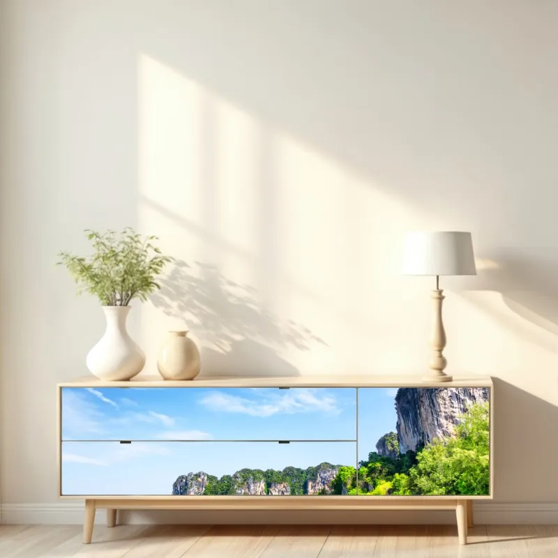 Repositionierbarer Aufkleber sonnenaufgang über der sommerwiese – Wallnifity®
