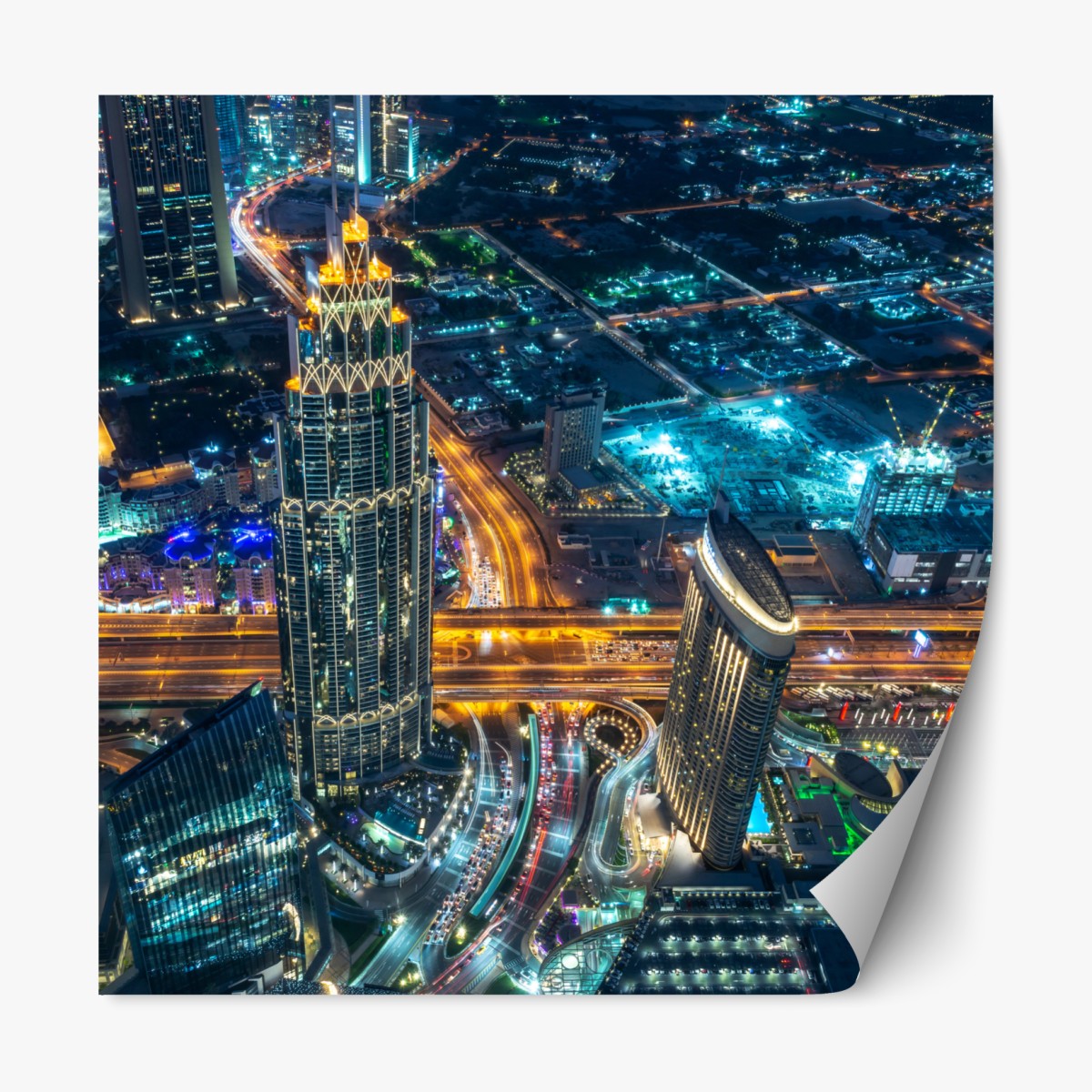 Repositionierbarer Aufkleber Dubai nachtpanorama vom Burj Khalifa – Wallnifity®