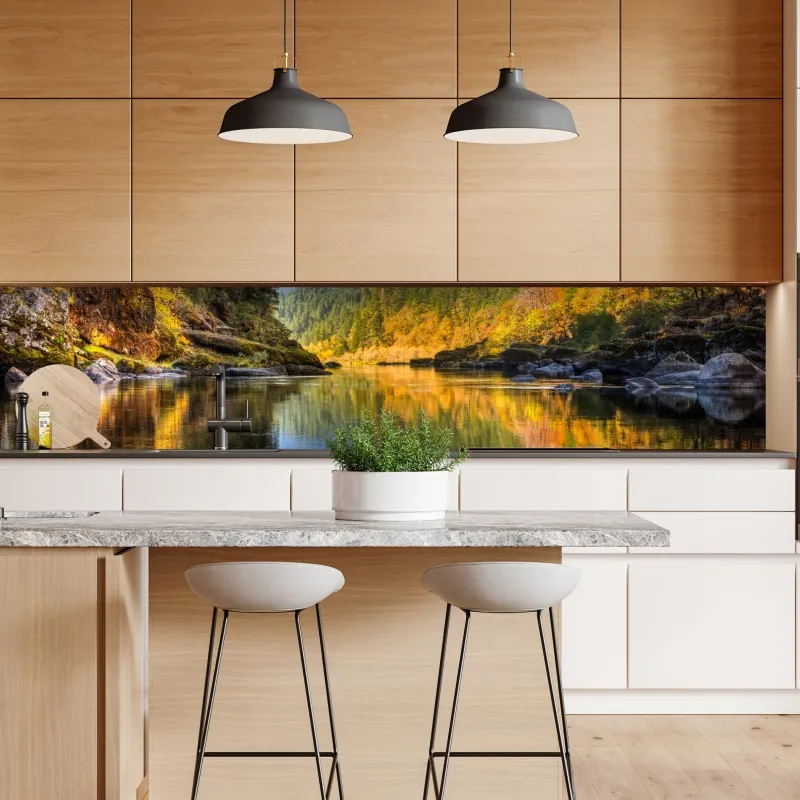 Repositionierbarer Aufkleber goldener sonnenuntergang über ruhigem see – Wallnifity®