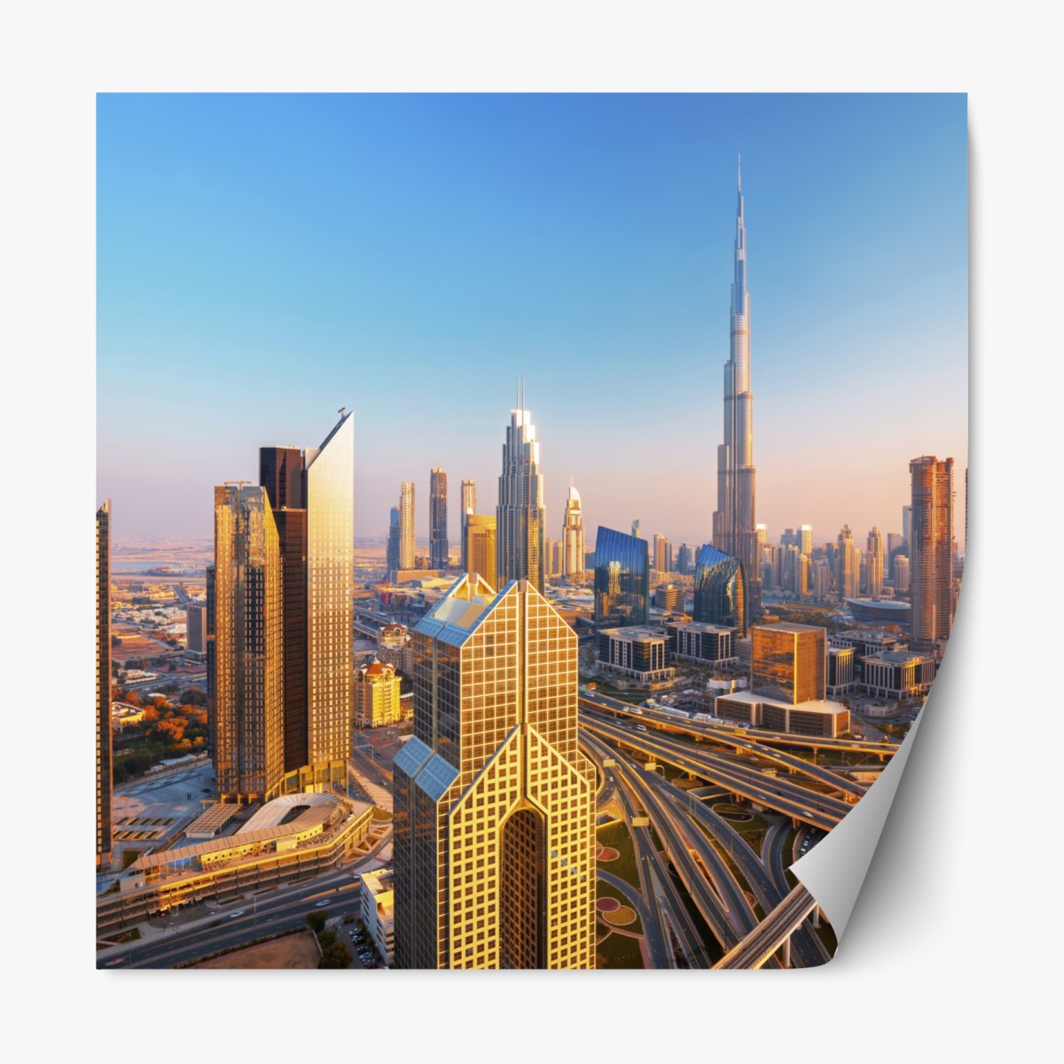 Repositionierbarer Aufkleber Dubai skyline mit Burj Khalifa bei sonnenuntergang – Wallnifity®
