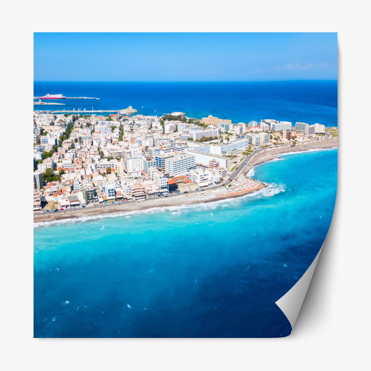 Repositionierbarer Aufkleber luftpanorama der küste von Rhodos – Wallnifity®