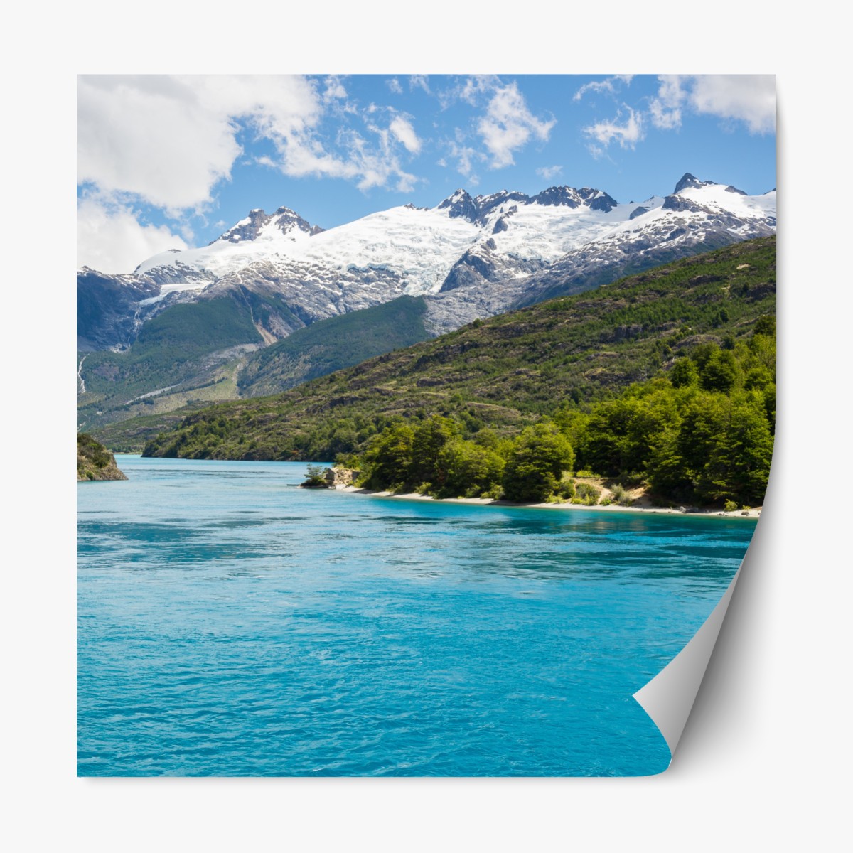 Repositionierbarer Aufkleber türkisfarbener bergsee mit schneebedeckten gipfeln – Wallnifity®