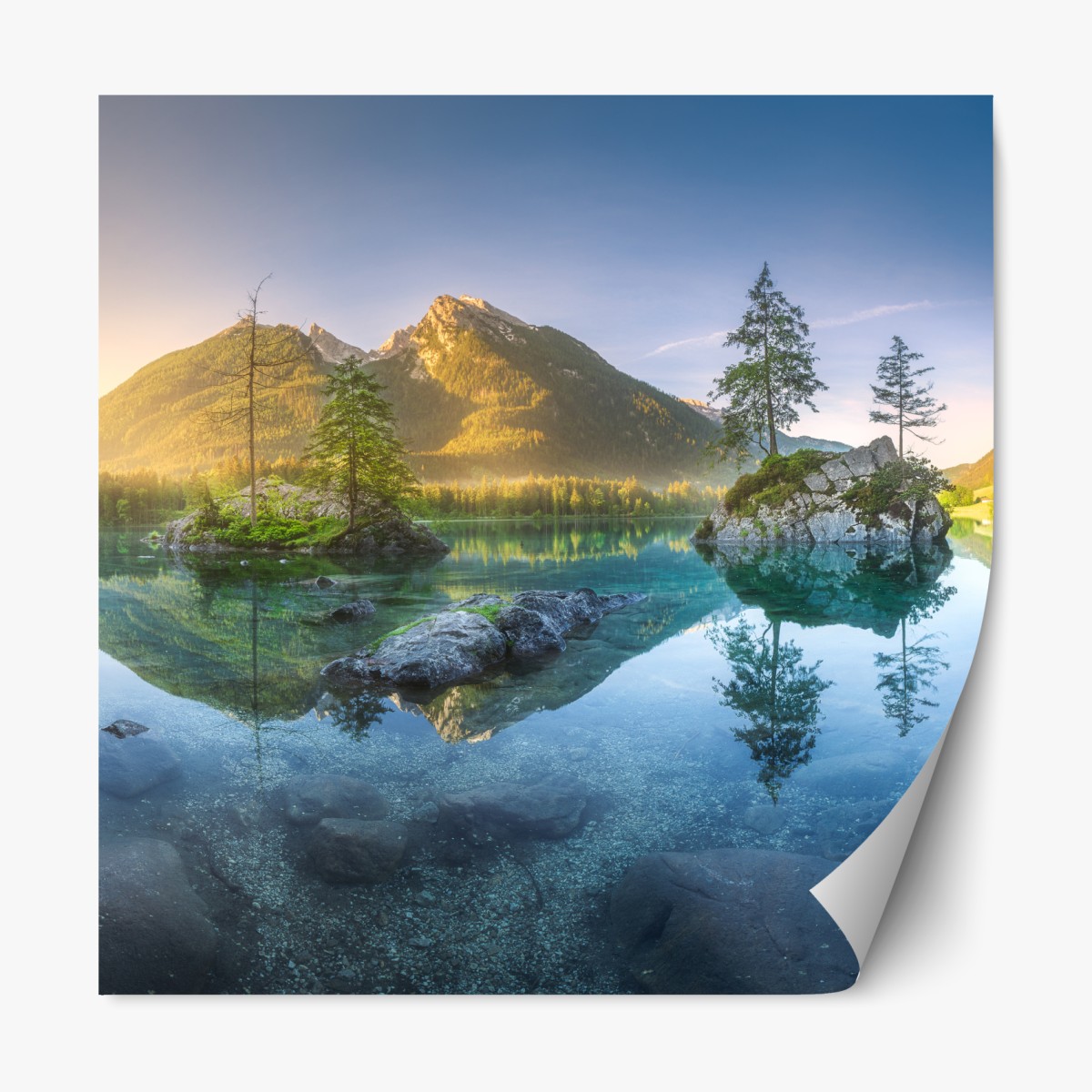 Repositionierbarer Aufkleber alpensee bei sonnenaufgang mit spiegelnder reflexion – Wallnifity®