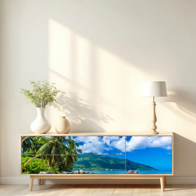 Repositionierbarer Aufkleber nebeliger kiefernwald – Wallnifity®