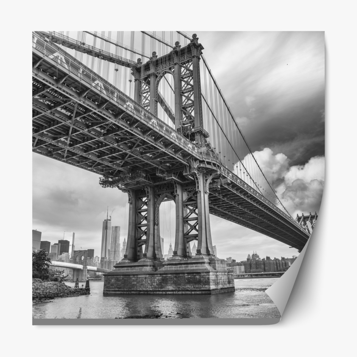 Repositionierbarer Aufkleber blick auf die Manhattan Bridge und die skyline von New York – Wallnifity®