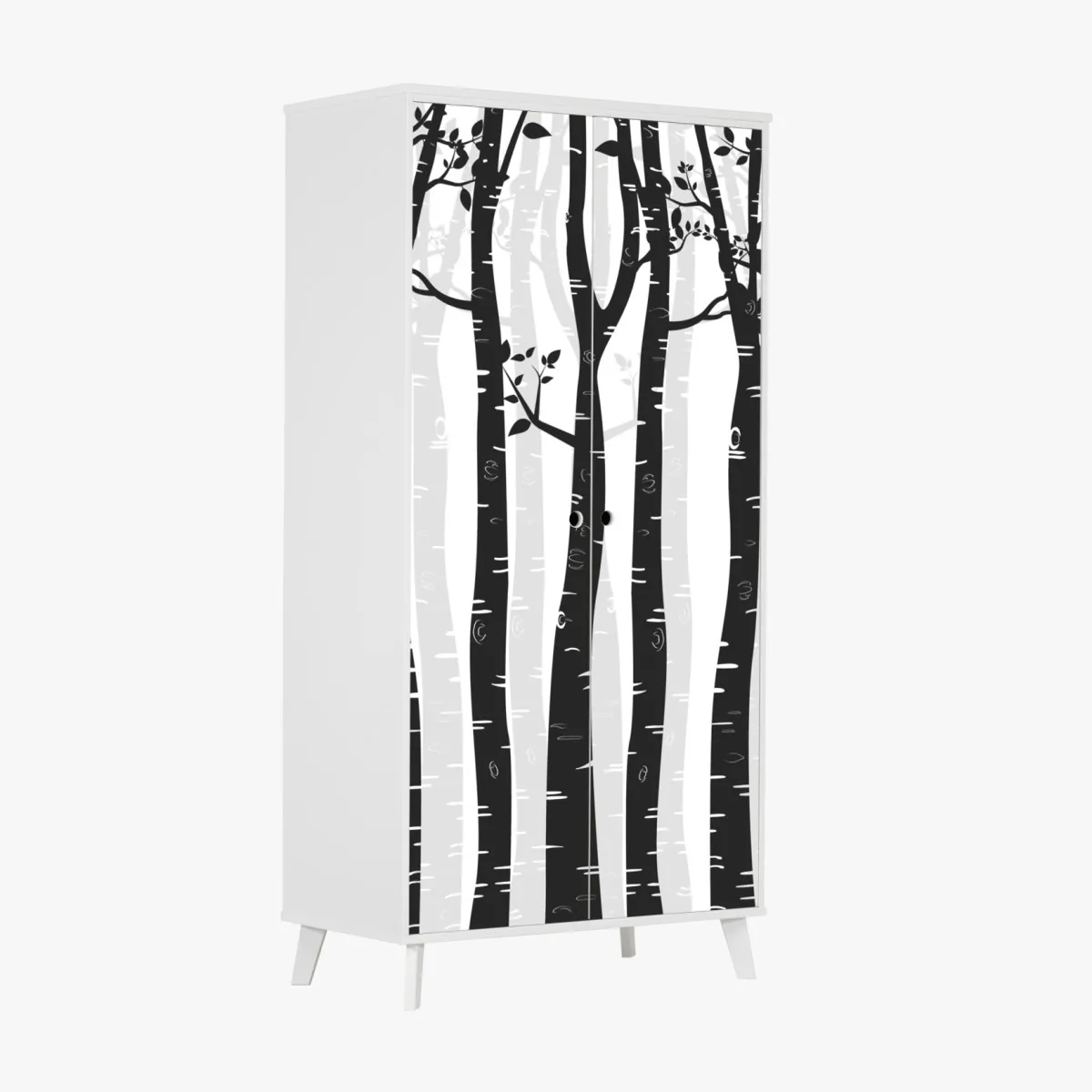 Schrankaufkleber monochromatischer birkenwald – Wallnifity®