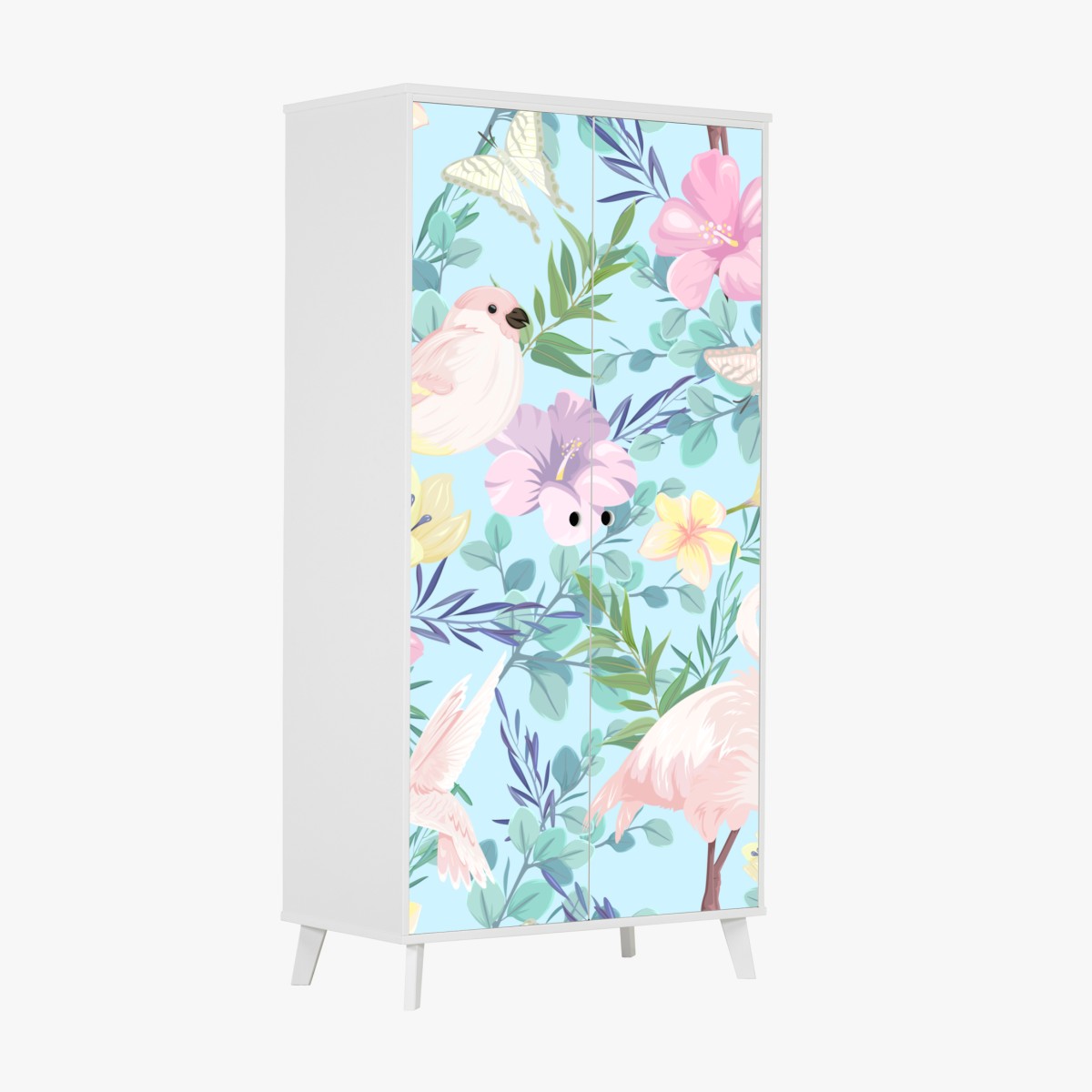 Schrankaufkleber pastell tropisches vögel- und blumenmuster – Wallnifity®