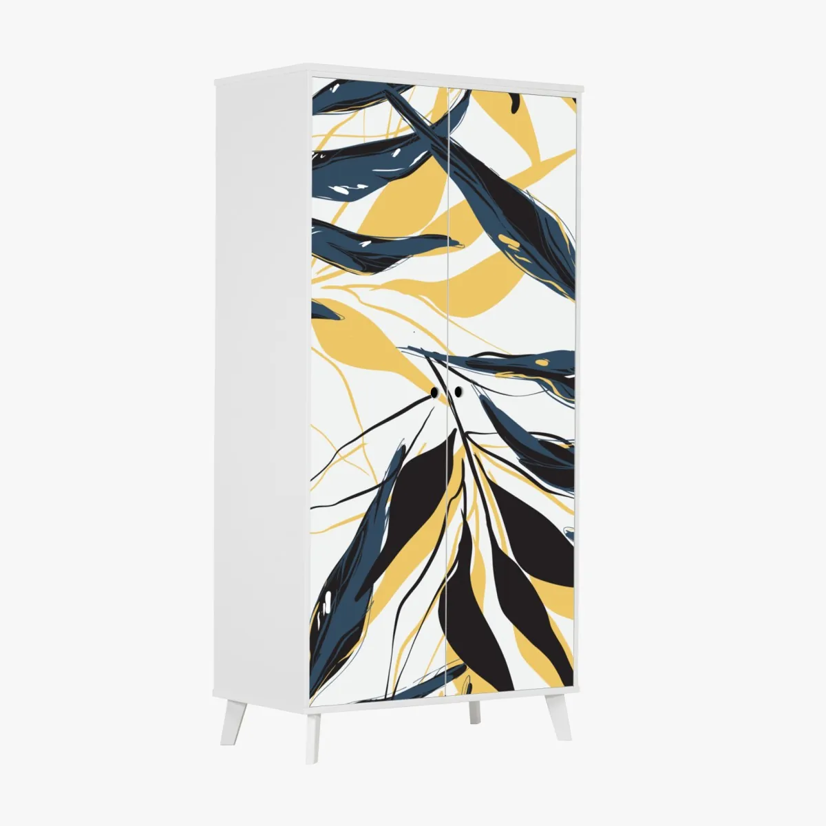 Schrankaufkleber marineblaue und goldene botanische blattkomposition – Wallnifity®