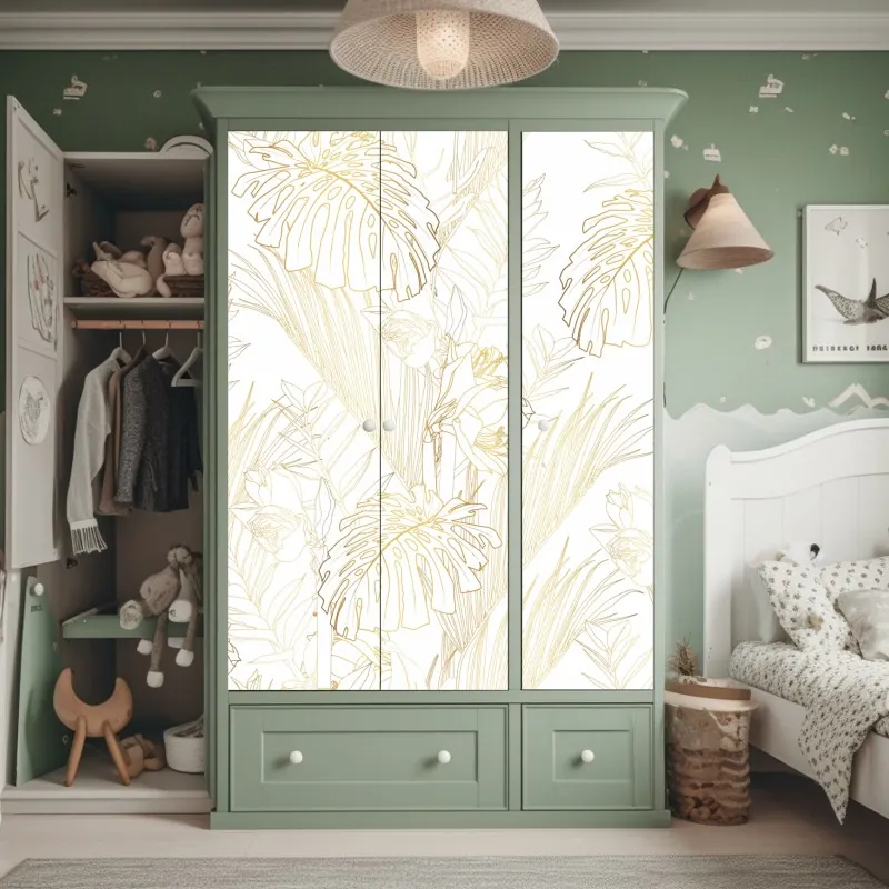 Schrankaufkleber grün-goldene flüssige marmorierte kunst – Wallnifity®
