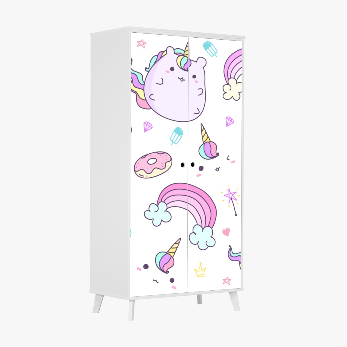 Schrankaufkleber verspieltes pastell-einhorn-katzenmuster – Wallnifity®