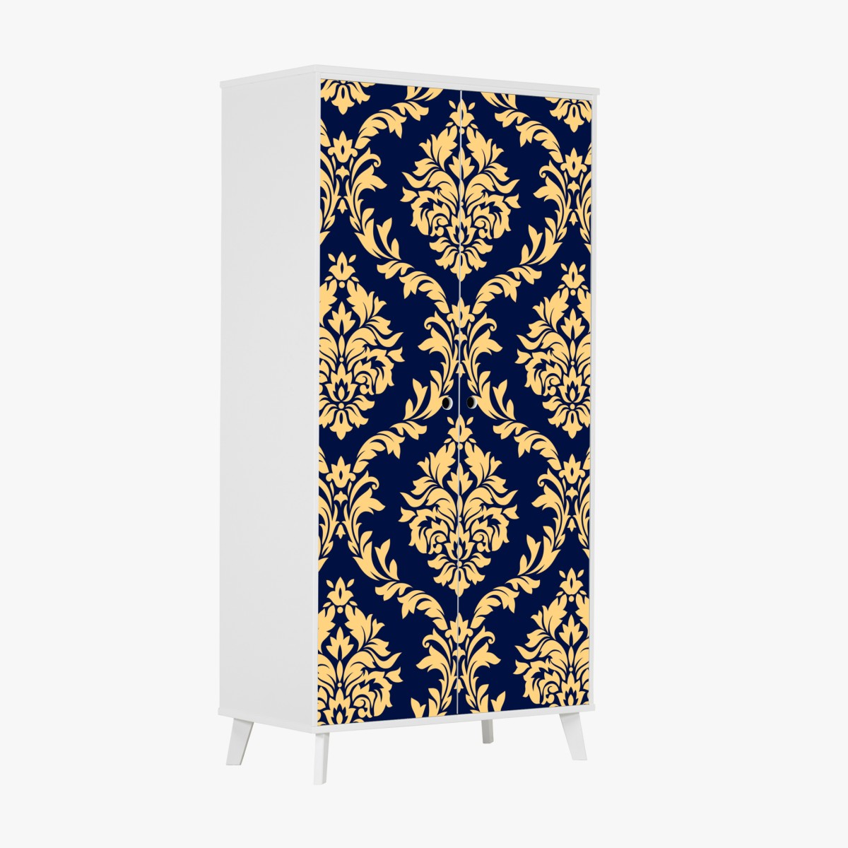 Schrankaufkleber elegantes goldenes damastmuster auf tiefblauem hintergrund – Wallnifity®