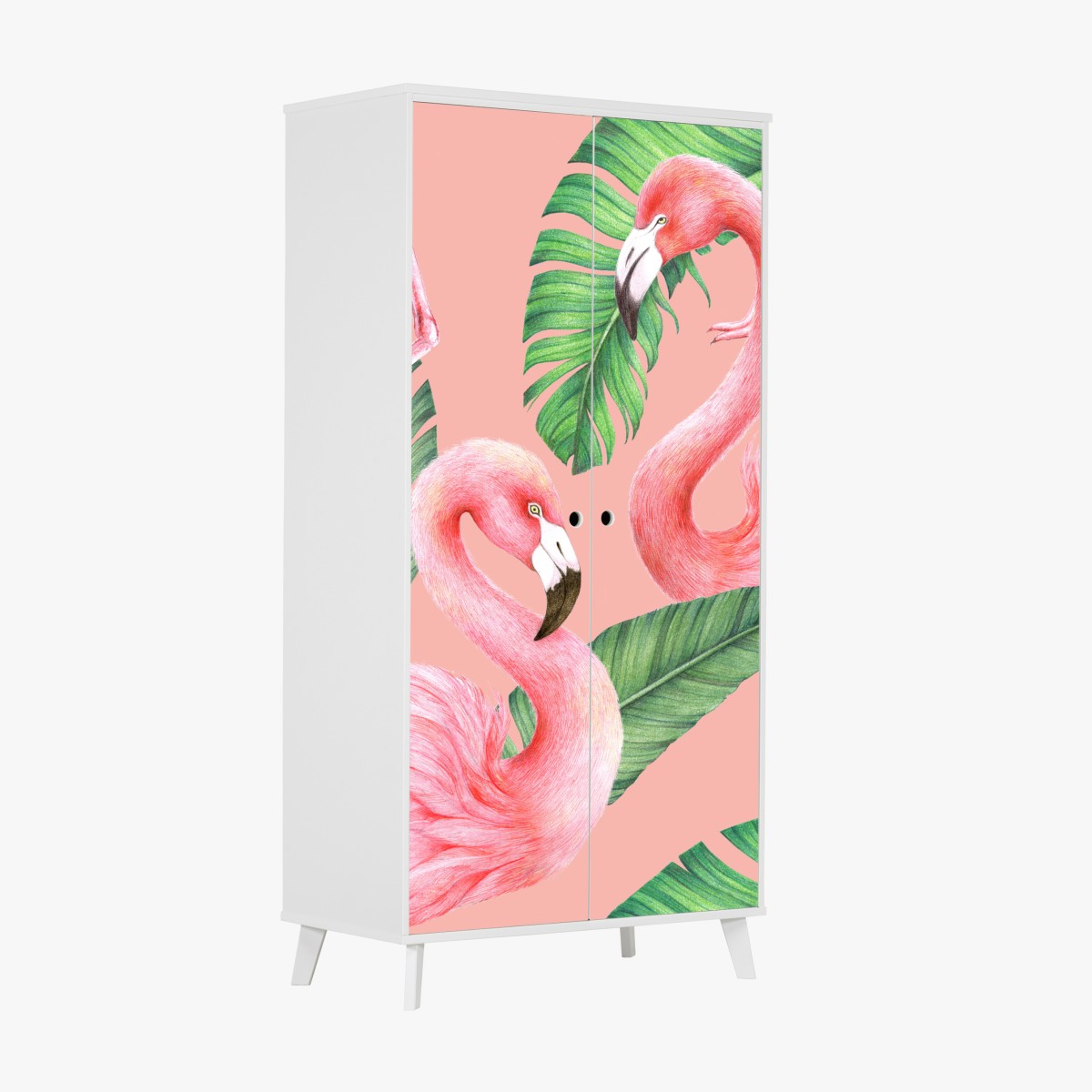 Schrankaufkleber rosa flamingo muster mit tropischen blättern – Wallnifity®