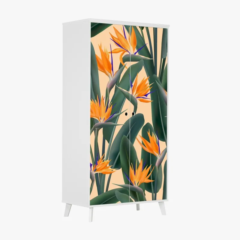 Schrankaufkleber tropischer strand mit blauem sonnenhut – Wallnifity®