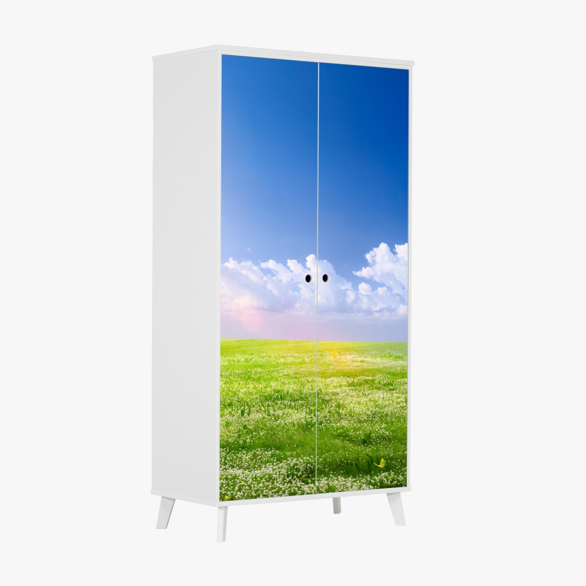 Schrankaufkleber sonnige frühlingswiese unter blauem himmel – Wallnifity®