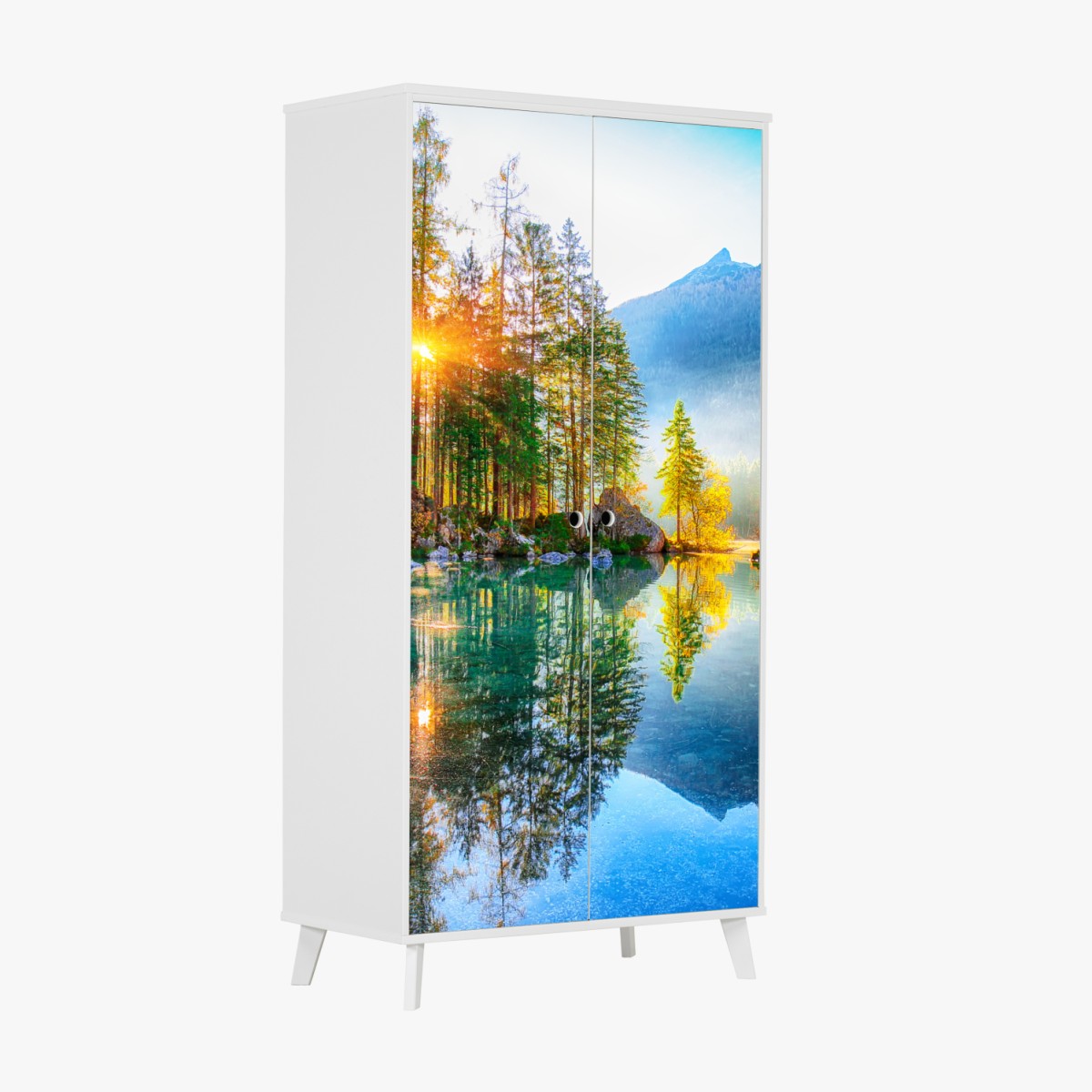 Schrankaufkleber Hintersee herbstlicher sonnenaufgang über dem türkisfarbenen see – Wallnifity®