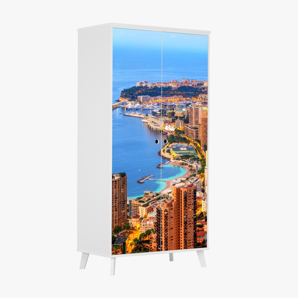 Schrankaufkleber Monaco küstenstadt panorama bei dämmerung – Wallnifity®