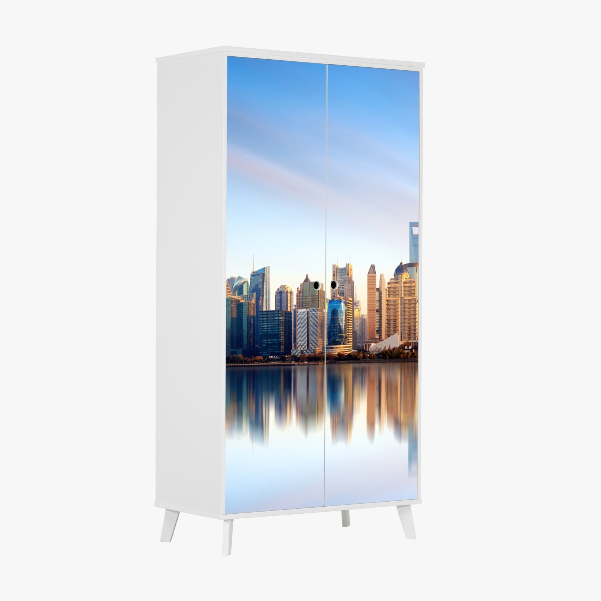 Schrankaufkleber Shanghai skyline spiegelung bei sonnenaufgang – Wallnifity®