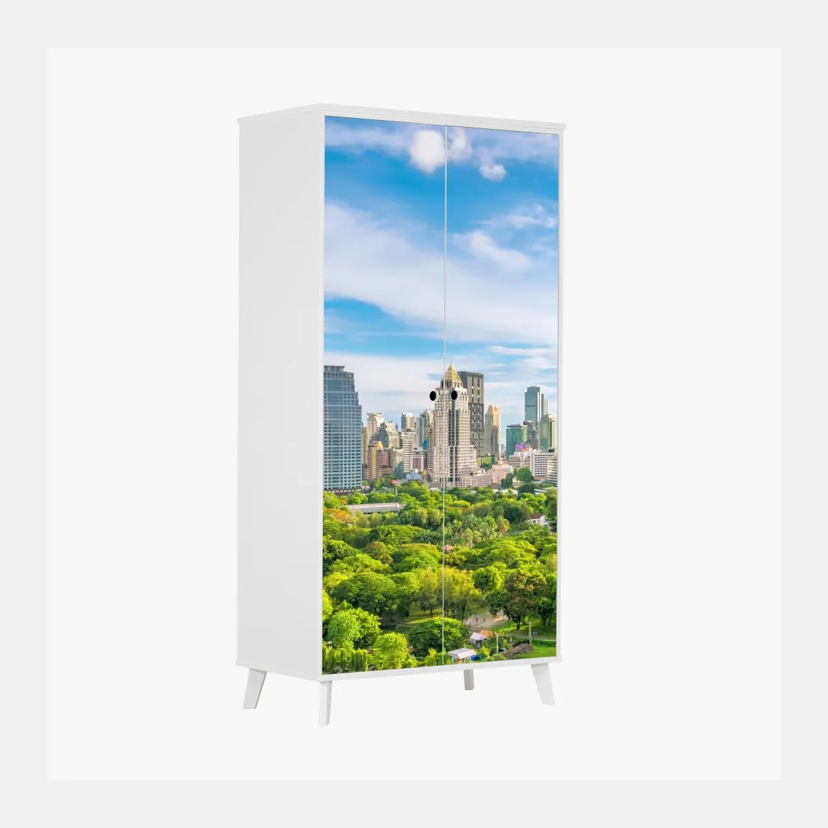 Schrankaufkleber lebendige Bangkok skyline über Lumpini Park – Wallnifity®