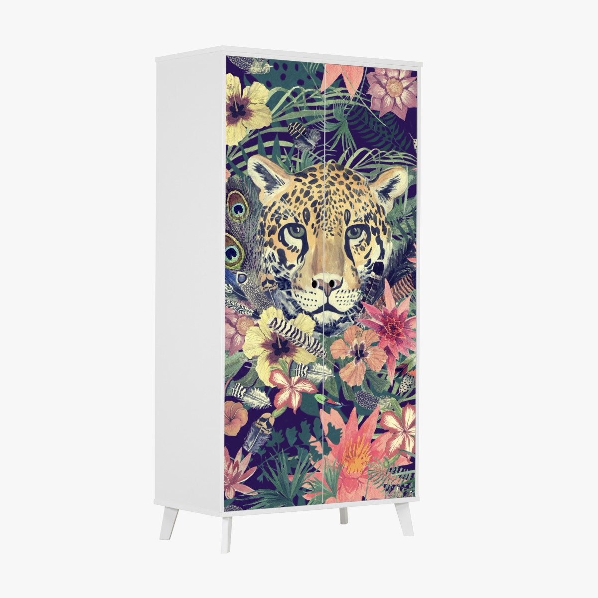 Schrankaufkleber vintage aquarell leopard im tropischen dschungel – Wallnifity®
