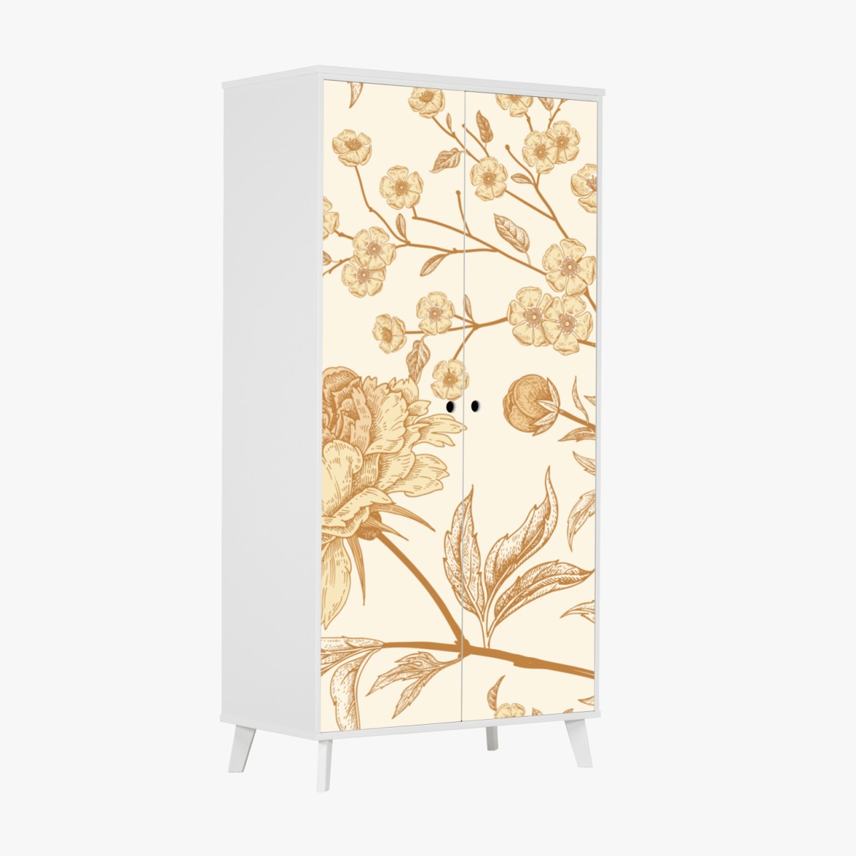 Schrankaufkleber vintage beiges blumenmuster mit pfingstrosen – Wallnifity®
