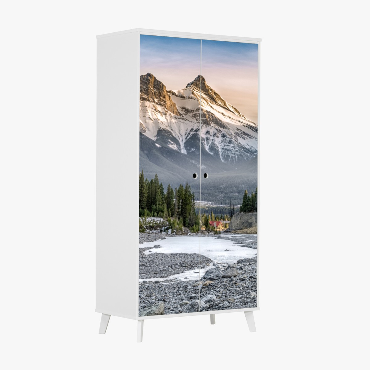 Schrankaufkleber majestätische berggipfel und kiefernwald – Wallnifity®